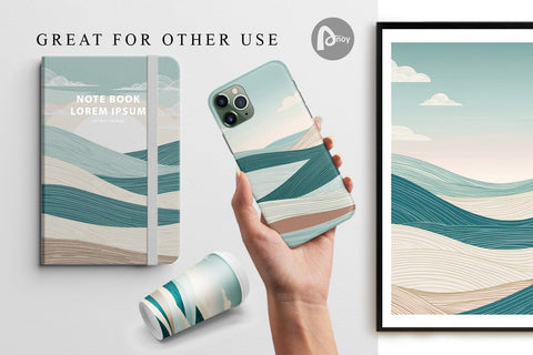 Digital Paper Serene Line Landscape Digital Pattern artnoy 