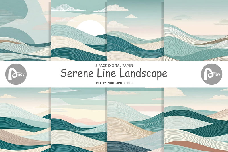 Digital Paper Serene Line Landscape Digital Pattern artnoy 