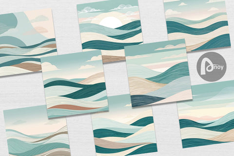 Digital Paper Serene Line Landscape Digital Pattern artnoy 