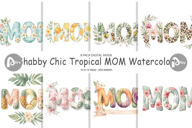 Digital Paper Shabby Chic Tropical MOM Watercolor Digital Pattern artnoy 