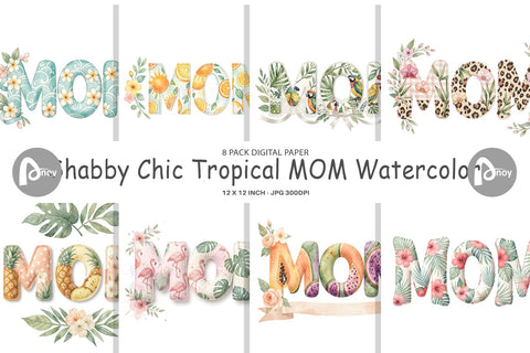 Digital Paper Shabby Chic Tropical MOM Watercolor Digital Pattern artnoy 