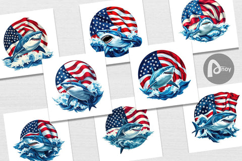 Digital Paper Shark 4th of July Digital Pattern artnoy 