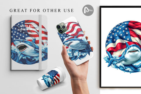 Digital Paper Shark 4th of July Digital Pattern artnoy 