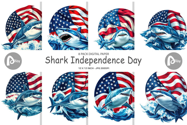 Digital Paper Shark 4th of July Digital Pattern artnoy 