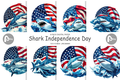 Digital Paper Shark 4th of July Digital Pattern artnoy 