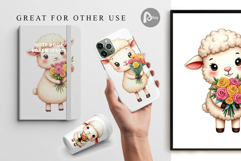 Digital Paper Sheep Spring Bouquet Digital Pattern artnoy 