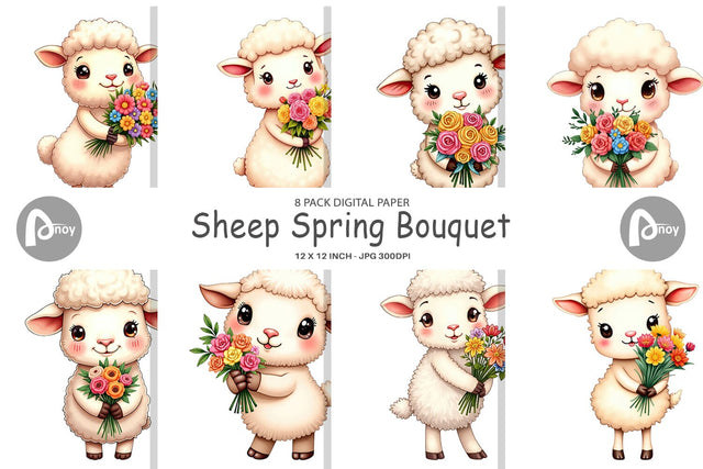 Digital Paper Sheep Spring Bouquet Digital Pattern artnoy 