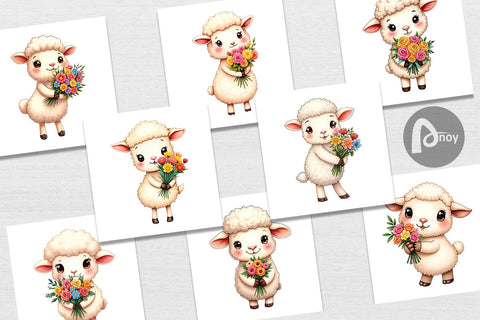 Digital Paper Sheep Spring Bouquet Digital Pattern artnoy 