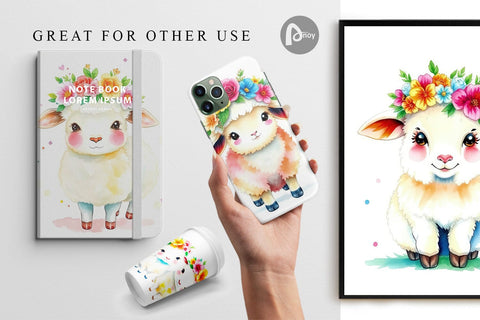 Digital Paper Sheep with Floral Crowns Digital Pattern artnoy 