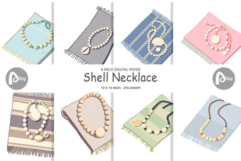 Digital Paper Shell Necklace Digital Pattern artnoy 