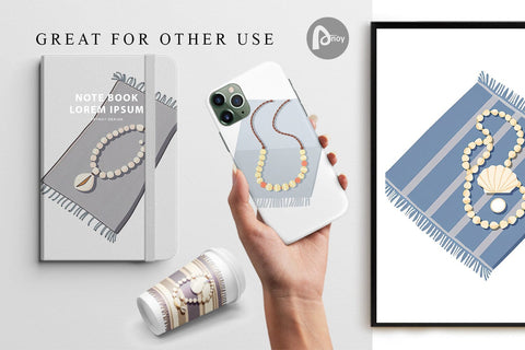 Digital Paper Shell Necklace Digital Pattern artnoy 