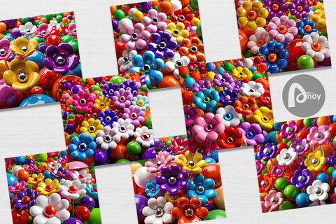 Digital Paper Shiny 3D Flowers Digital Pattern artnoy 