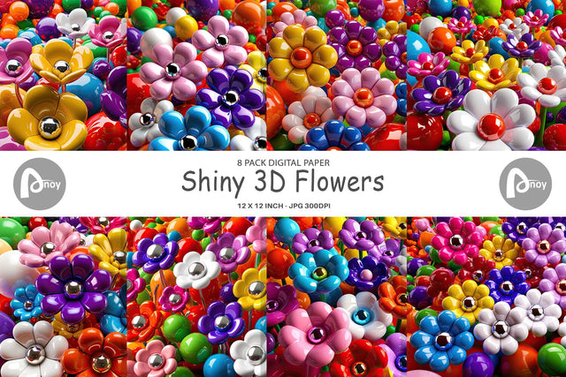 Digital Paper Shiny 3D Flowers Digital Pattern artnoy 