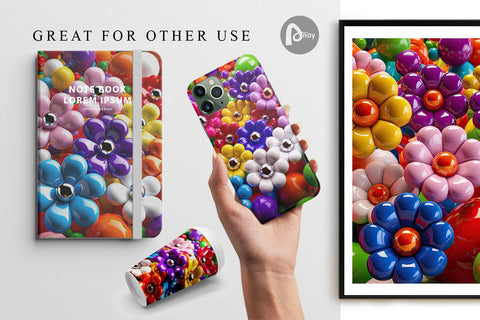 Digital Paper Shiny 3D Flowers Digital Pattern artnoy 