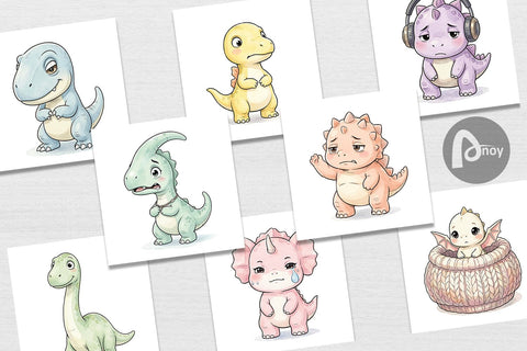Digital Paper Shy Baby Dinosaur Watercolor Digital Pattern artnoy 