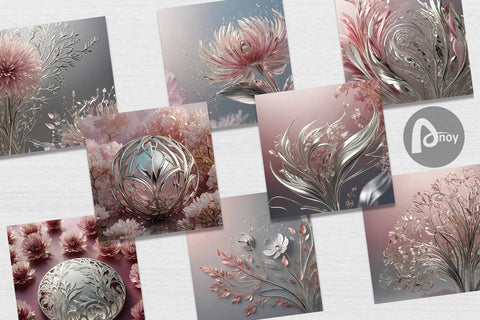 Digital Paper Silver and Pink Plants Digital Pattern artnoy 