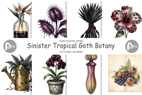 Digital Paper Sinister Tropical Goth Botany Digital Pattern artnoy 