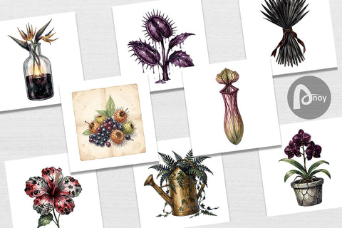 Digital Paper Sinister Tropical Goth Botany Digital Pattern artnoy 
