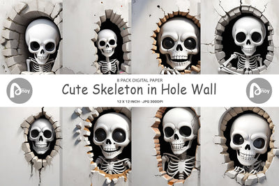 Digital Paper Skeleton in Wall Digital Pattern artnoy 