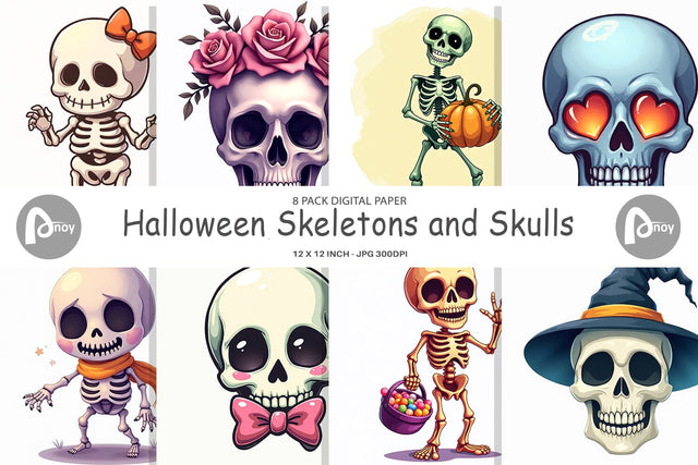 Digital Paper Skeleton Skulls Digital Pattern artnoy 