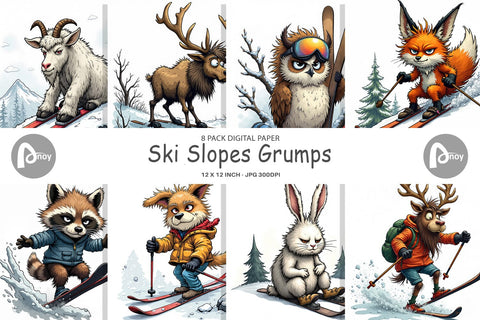 Digital Paper Ski Grumps Digital Pattern artnoy 