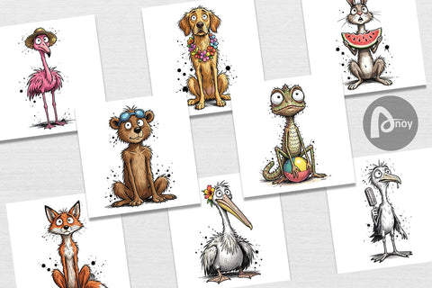 Digital Paper Skinny Beach Sketch Animal Digital Pattern artnoy 