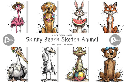 Digital Paper Skinny Beach Sketch Animal Digital Pattern artnoy 
