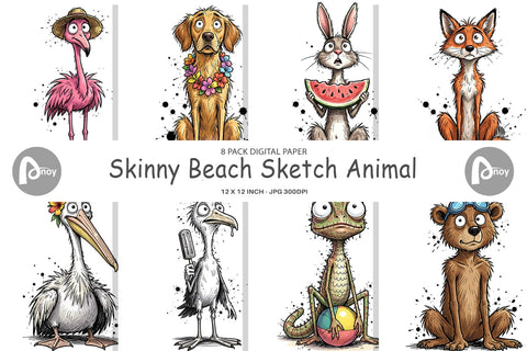 Digital Paper Skinny Beach Sketch Animal Digital Pattern artnoy 