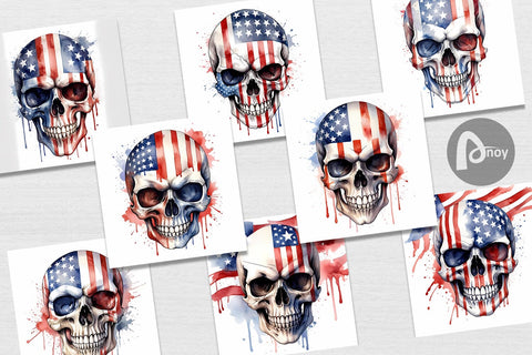 Digital Paper Skull 4th of July Sublimation artnoy 