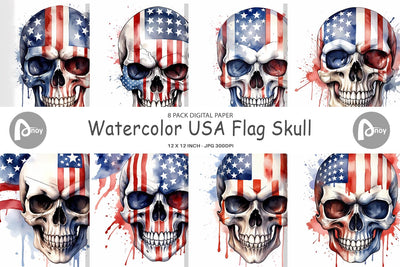 Digital Paper Skull 4th of July Sublimation artnoy 