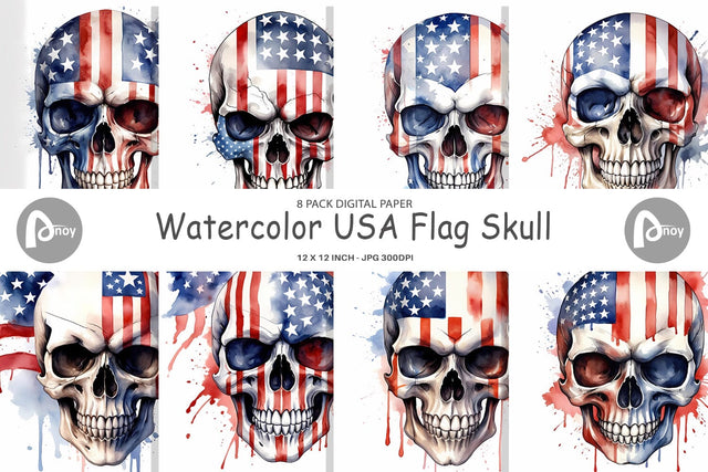 Digital Paper Skull 4th of July Sublimation artnoy 