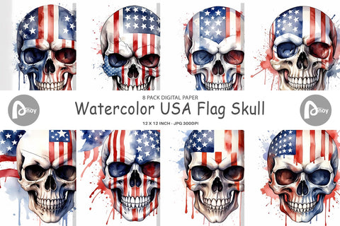 Digital Paper Skull 4th of July Sublimation artnoy 