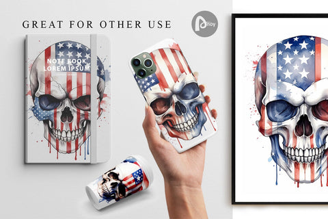Digital Paper Skull 4th of July Sublimation artnoy 