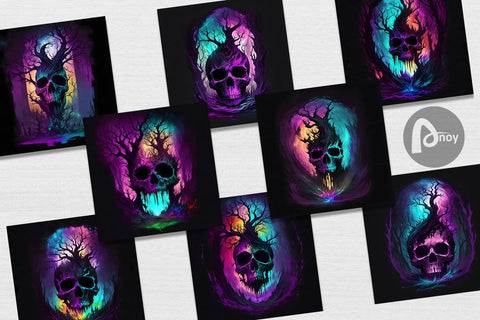 Digital Paper Skull Dark Forest Digital Pattern artnoy 