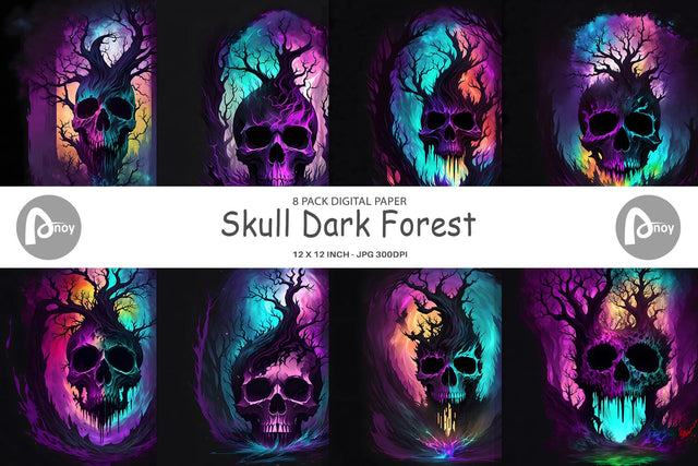 Digital Paper Skull Dark Forest Digital Pattern artnoy 