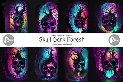 Digital Paper Skull Dark Forest Digital Pattern artnoy 