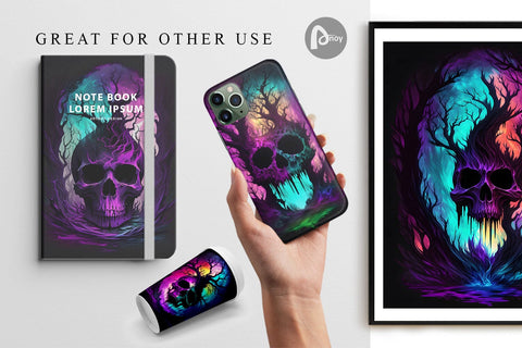 Digital Paper Skull Dark Forest Digital Pattern artnoy 