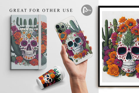 Digital Paper Skull With Floral Digital Pattern artnoy 