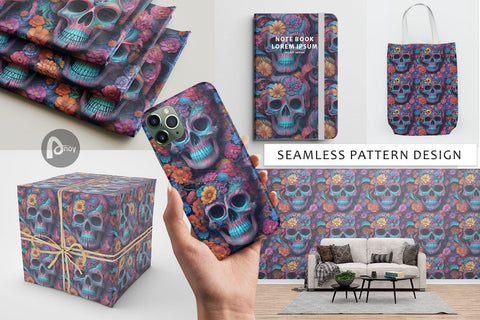 Digital Paper Skull With Flower Digital Pattern artnoy 