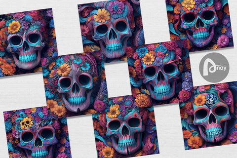Digital Paper Skull With Flower Digital Pattern artnoy 