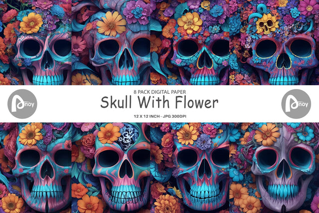 Digital Paper Skull With Flower Digital Pattern artnoy 