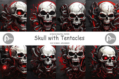 Digital Paper Skull with Tentacles Digital Pattern artnoy 