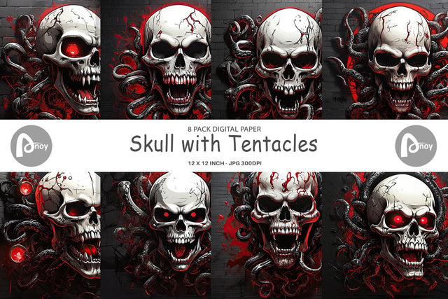 Digital Paper Skull with Tentacles Digital Pattern artnoy 