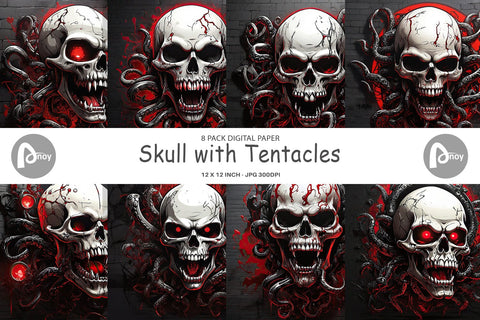 Digital Paper Skull with Tentacles Digital Pattern artnoy 