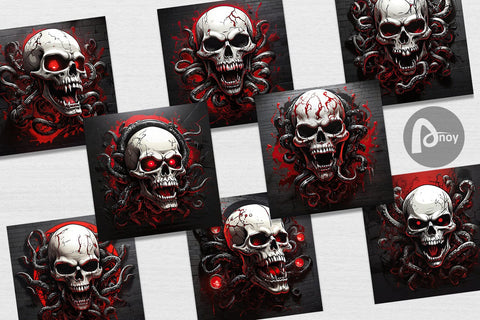 Digital Paper Skull with Tentacles Digital Pattern artnoy 