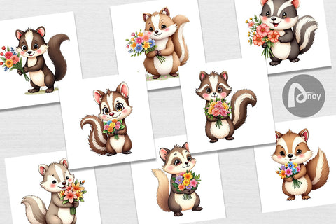 Digital Paper Skunk Spring Bouquet Digital Pattern artnoy 