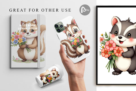 Digital Paper Skunk Spring Bouquet Digital Pattern artnoy 