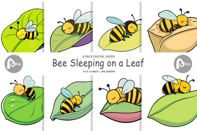 Digital Paper Sleeping Bee on Leaf Digital Pattern artnoy 