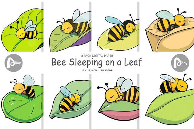 Digital Paper Sleeping Bee on Leaf Digital Pattern artnoy 