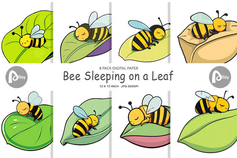 Digital Paper Sleeping Bee on Leaf Digital Pattern artnoy 